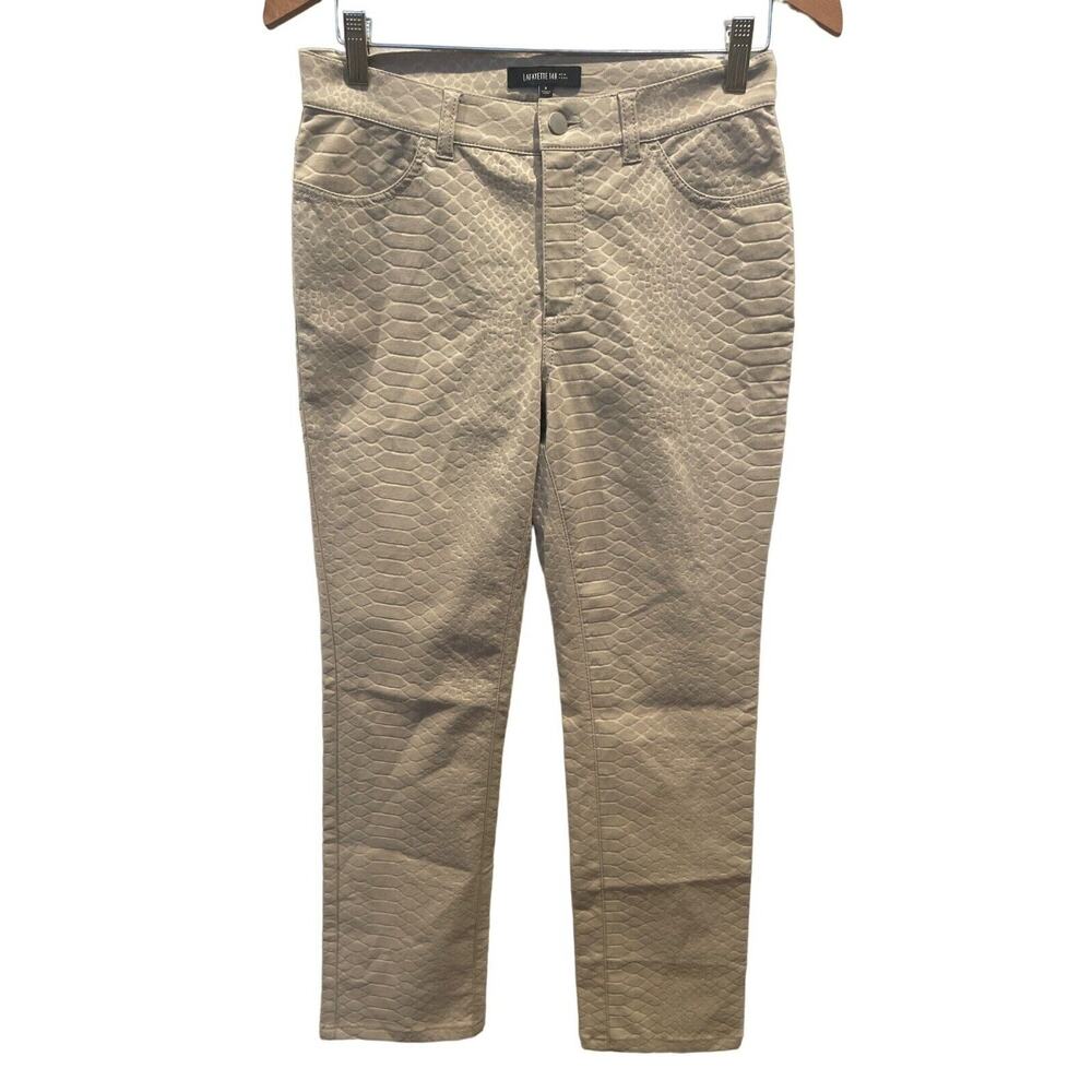 Lafayette 148 Khaki Preppy Reptile Textured Straight Leg Pants Career Women Sz 2